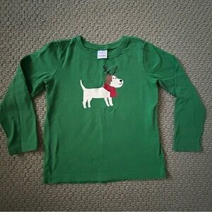 Hanna Andersson Christmas Dog Holiday Festive Green Long Sleeve shirt antlers